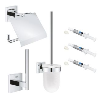 GROHE Pack Accesorios De Ba&ntilde;o Grohe Start Cube Con Portaescobillas + Portarrollos + Dispensador De Papel Con Tapa + 3 Colas Grohe Quickglue