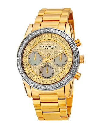 Akribos XXIV Mens Stainless Steel Diamond Watch