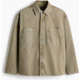 H&M Washed-look Twill Overshirt in Khaki Green at Nordstrom, Size X-Large