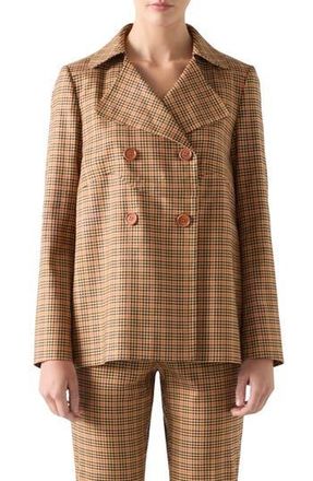 L.k. Bennett Amber Check Double Breasted Jacket in Brown at Nordstrom Rack, Size 4 Us / 8 Uk