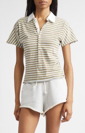 Golden Goose Stripe Slim Fit Cotton Polo in Off White/Sea Turtle at Nordstrom, Size X-Small