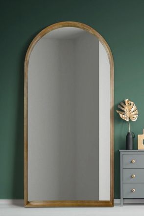 MirrorOutlet Solid Oak Framed Arched Leaner Wall Mirror 79 X 39 (200CM X 100CM) in Beige | Size: 1 Pack