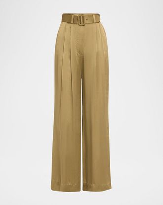 Zimmermann Belted Silk Tuck Pants