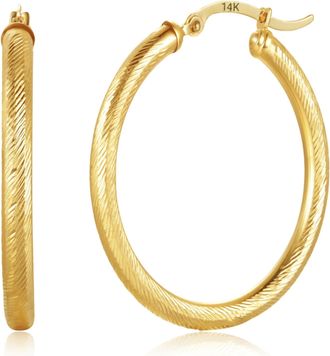 MAX + STONE Solid 14K Yellow Gold Diamond Cut Hoop Earrings with Click Tops 25mm to 37mm