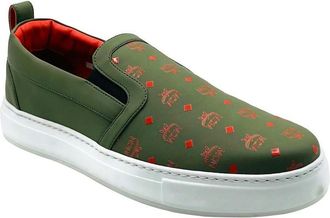 MCM Mens Moss Green Orange Logo Leather Slip On Sneaker (41 EU / 8 US)