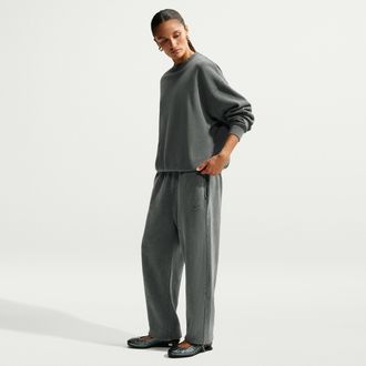 Nike Womens Studio Fleece Medium Weight Oversized Washed High-Rise Cuffed Pants in Green | IX6996-303