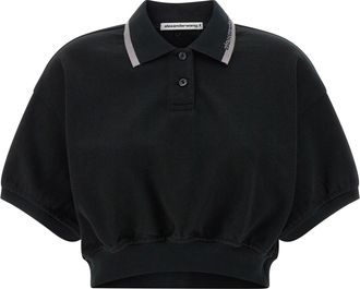 Alexander Wang Intarsia Collar Shirt Polo Nero-Donna