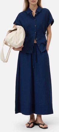 Closed Gathered Denim Skirt In Dark Blue
