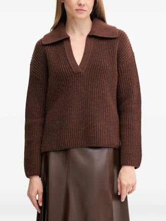 Barbour collared V-neck knitwear - women - Cotton/Wool/Polyamide - 14 - Brown
