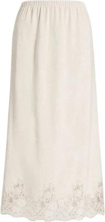 Alberta Ferretti Rechte midi rok met kanten rand - Dames - Midirokken - Beige - M - Rokken