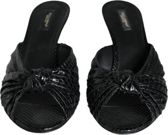 Dolce & Gabbana Black Leather Heels Slides Sandals Womens Shoes