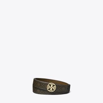 Tory Burch Womens 1 T Monogram Coated Canvas Miller Reversible Belt, size XL