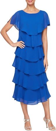 S.L. Fashions Tiered Chiffon Midi Dress in Cobalt at Nordstrom, Size 6