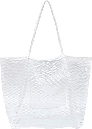 Generic Stylish Womens Mesh Beach Tote for Pool Swimming Travel Lightweight Foldable Sandproof Carry All Summer Gear (White, One Size)