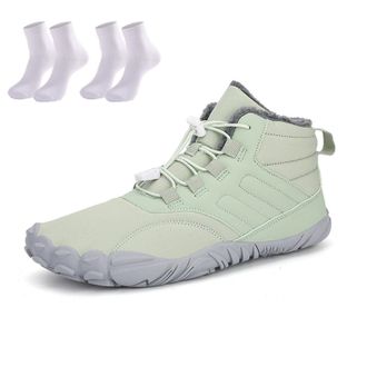 Generic Waterproof Snow Boots for Women | Non-Slip Fur Lined Mid Calf Sneakers | Lightweight Ankle Booties for Cold Weather Hiking(Light Green,12.5 Women/11.5