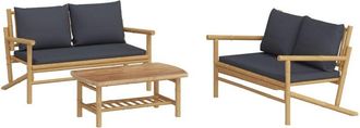 vidaXL Vidaxl - Set De Muebles De Jard&iacute;n 3 Piezas Bamb&uacute; Con Cojines Gris Oscuro