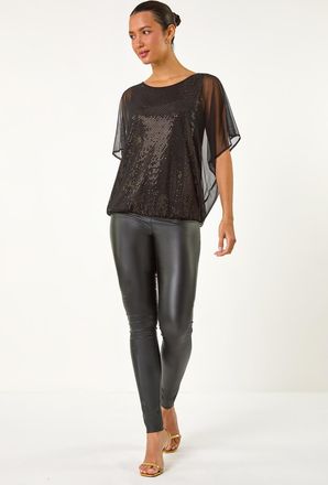 Roman Sparkle Mesh Stretch Overlay Top