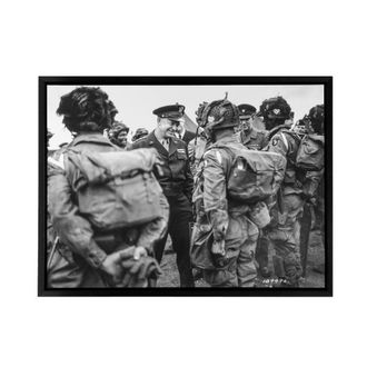 Artery8 War WWII USA Paratroopers D Day Framed Canvas Wall Art Print in Grey | Size: W24 x H32