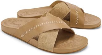 Olukai Womens Kipea Olu Leather Slide Sandal In Warm Sand