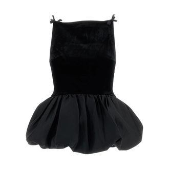 Self Portrait Velvet Bubble Hem Top - Dames - Tops - Zwart - Maat: S Velours