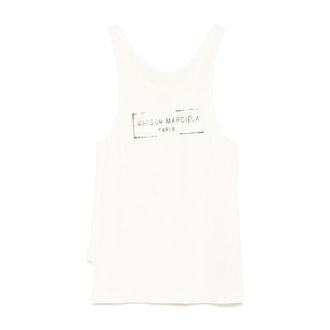 Maison Margiela Sleeveless Tops, female, White, S, White Flared Top with Logo Print