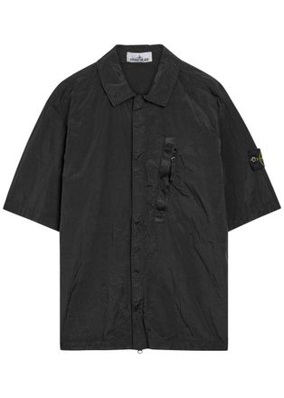 Stone Island Crinkled Nylon Overshirt - Black - M