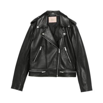 Twinset Leather Jackets, female, Black, Size: 2XS Giacca in pelle con zip