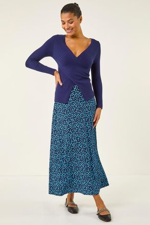 Roman Linear Spot Stretch Midi Skirt