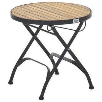 Beliani Mesa Auxiliar De Jard&iacute;n R&uacute;stica Moderna Con Estructura De Acero Y Madera De Acacia Marr&oacute;n Claro Lascari