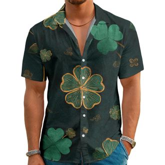 Generic St Patricks Day Button Up Shirt Men - Shamrock Print | Casual Vacation Shirt Fashion Button Down Saint Patrick Clover 44 XL