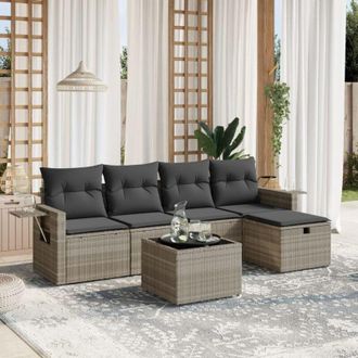 vidaXL Vidaxl - Set De Sof&aacute;s De Jard&iacute;n 6 Pzas Y Cojines Rat&aacute;n Sint&eacute;tico Gris
