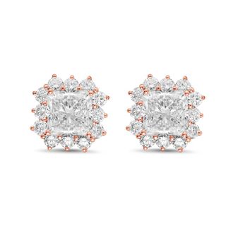 Diana M. Jewels 14kt rose gold 8cts lab grown Radiant Cut Diamond Halo Earrings