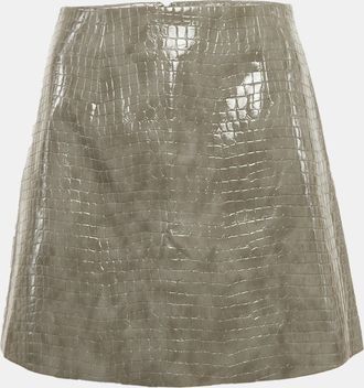 Rebecca Vallance Grey Animal Skin Coated Cotton Mini Skirt