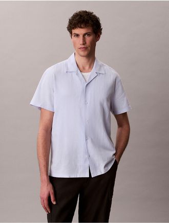 Calvin Klein Mens Linen Cotton Short Sleeve Button-Down Shirt - Open Purple - XL