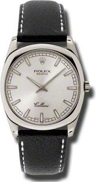 Rolex Cellini Danaos Silver Dial 18kt White Gold Black Leather Mens Watch 4243.9