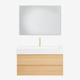 Sklum Conjunto De Mueble De Ba&ntilde;o En Madera Y Chapa De Fresno Con Lavabo Integrado Ona Sklum