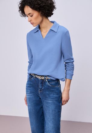 Street One Sweatshirt STREET ONE, Damen, Gr. 34, bonnet blau, Sweatware, Obermaterial: 85% Baumwolle, 15% Polyester, unifarben, l&auml;ssig geschnitten h&uuml;ftbedeckend,