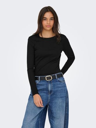 Only Langarmshirt ONLY ONLINA L/S O-NECK TOP JRS, Damen, Gr. XS, schwarz, Jersey, Obermaterial: 95% Baumwolle, 5% Elasthan, unifarben, regular fit, Rundhal