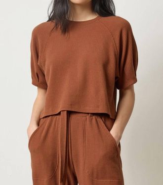 Lilla P Pleated Short Sleeve Waffle Top In Praline