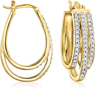 Ross-Simons Diamond 3-Row Hoop Earrings in 18kt Gold Over Sterling