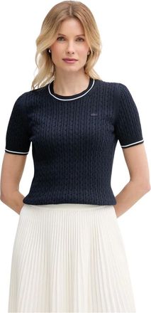 Lacoste Maglione a maniche corte in maglia a trecce - - Knitwear - Donna - Blu - XS