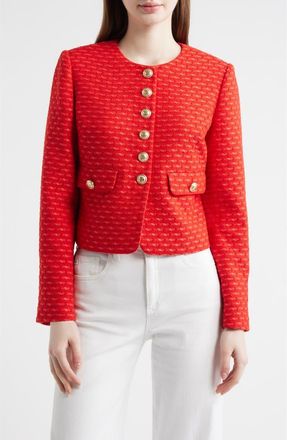 Elie Tahari The Marlena Metallic Tweed Jacket in Poppy Glow Tweed at Nordstrom, Size X-Large