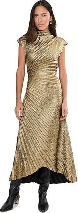 AllSaints Rayanna Dress Womens Dress Metallic Gold : UK 14 (US Womens 10), Polyester
