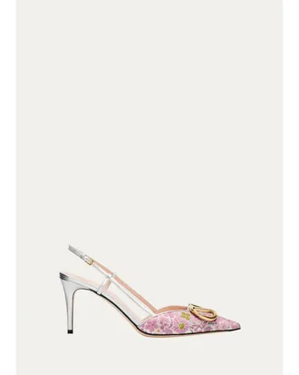 Valentino Garavani 80mm VLogo Floral Jacquard Slingback Pumps