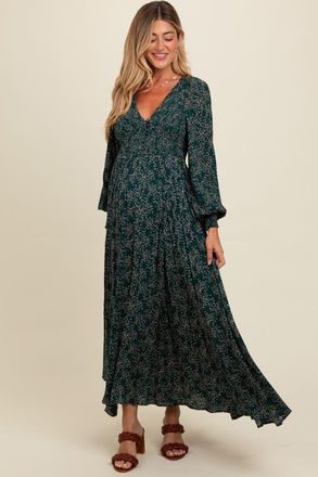Pinkblush Floral Smocked Button Detail Maxi Dress in Forest Green at Nordstrom, Size Small