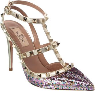 Valentino Rockstud Caged 100 Sequin Leather Pump