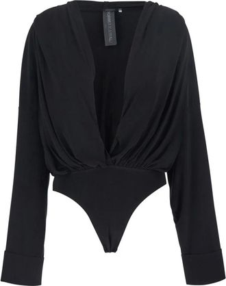 Norma Kamali Tops, Dames, Zwart, S, Polyester, Oversized Blouse met Ruffles en Vaste Capuchon