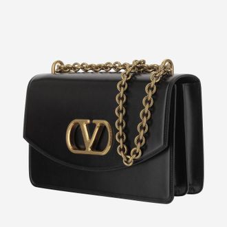 Valentino Garavani Womens Vain Leather Shoulder Bag Black Calfskin