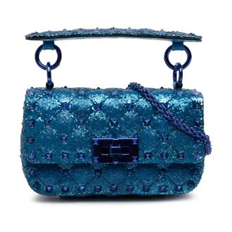 Valentino Pre-owned Handbags, female, Blue, Size: ONE SIZE Pre-owned Embellished Quilted Shoulder Bag