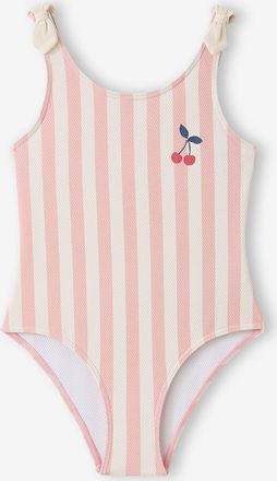 Vertbaudet M&auml;dchen Badeanzug mit Schleifen, Waffelpikee rosa